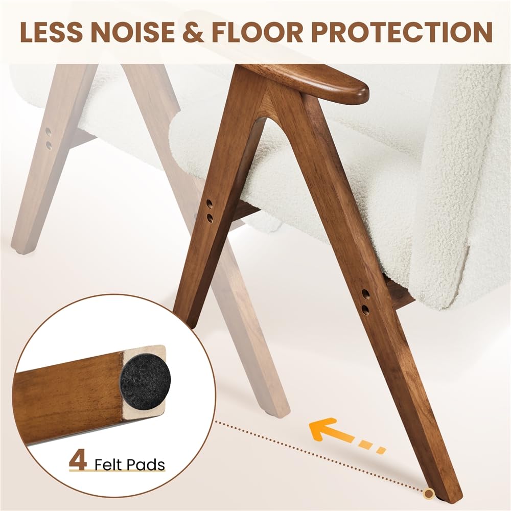 Yaheetech Sillón de Salón con Patas de Madera Maciza Respaldo y Cojín de Asiento Acolchado Sillón Relax Tapizado en Tela Bucle para Rincones de Lectura Salas de Estar Blanco
