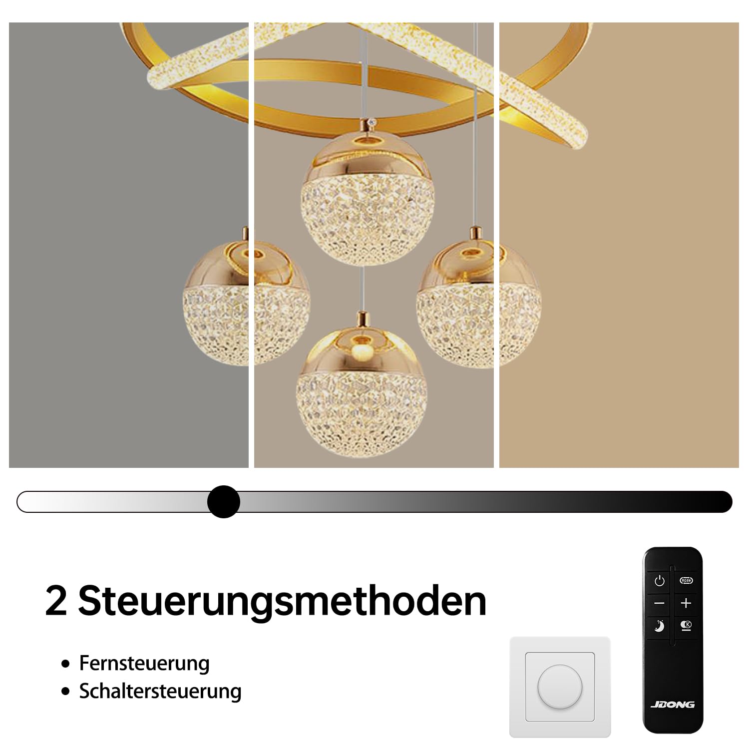 JDONG LED Pendelleuchte Kristall Hängelampe Esstisch 54W LED Hängeleuchte Gold Höhenverstellbar für Esszimmer Wohnzimmer,Dimmbar Hängeleuchte Aluminium mit Fernbedienung