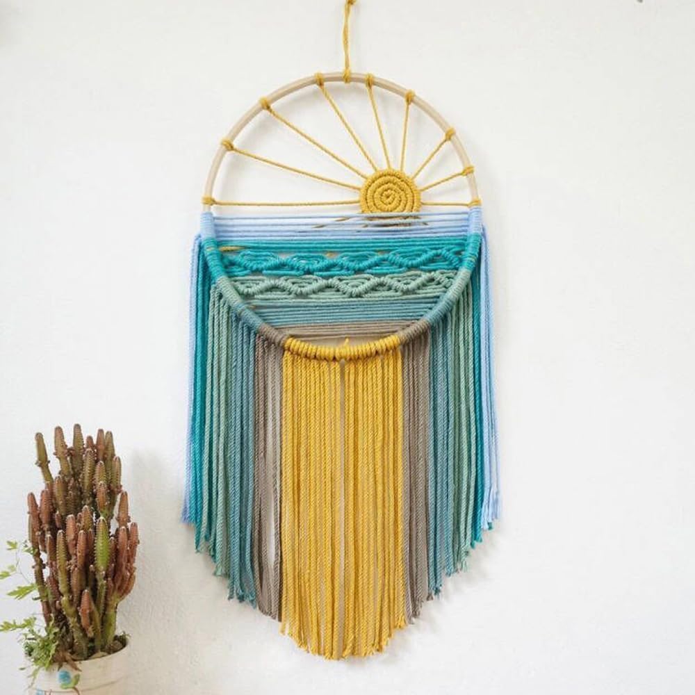 Zazzish House - Cotton Macrame Dream Catcher Type Woven Sunrise Wall Hanging Handmade Dreamcatcher Boho Tassels Decoration Home Decor Ornament Craft Gift. (Sun - B)-image-24