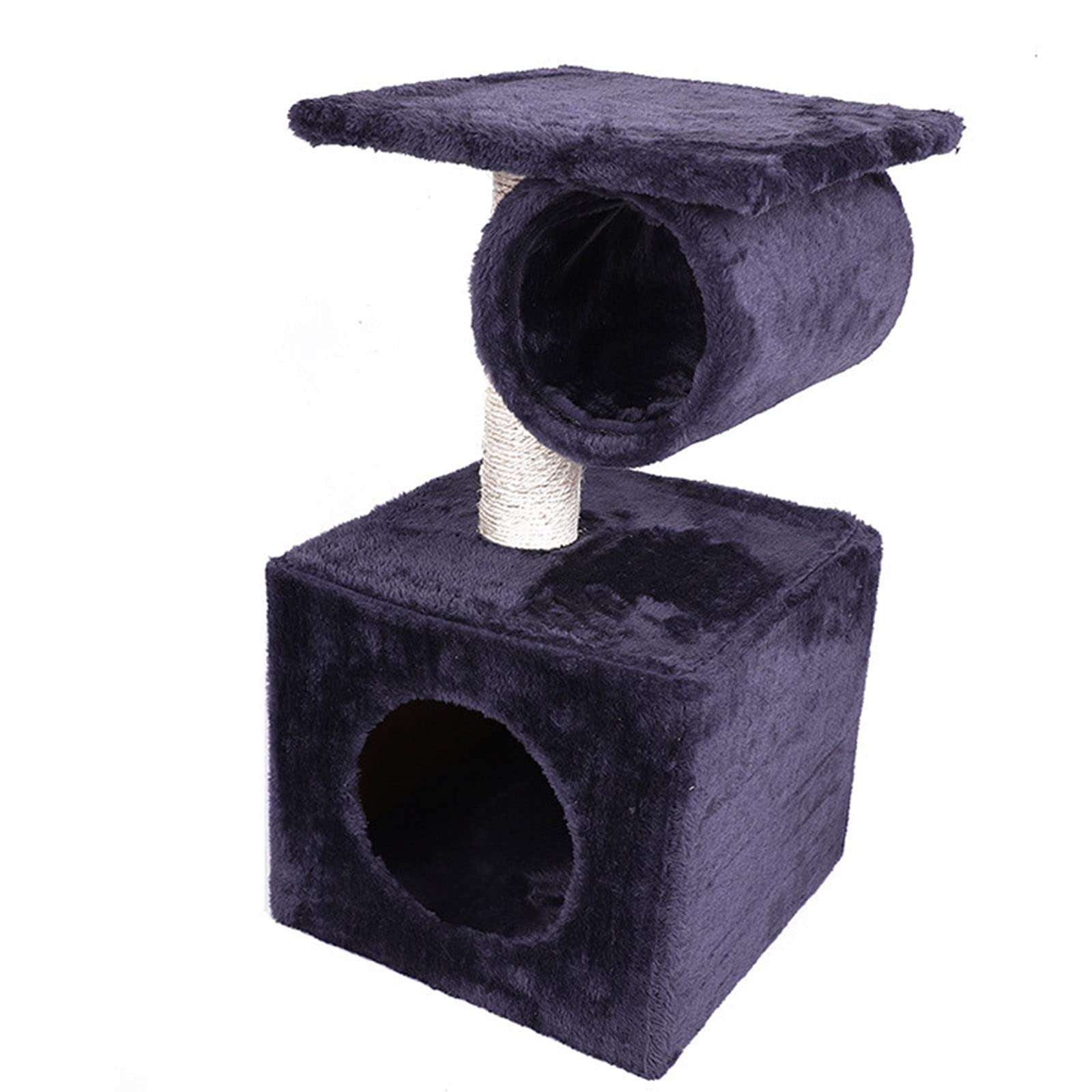 Arbre à chat et griffoir en sisal avec tunnel de jeu et niche douillette