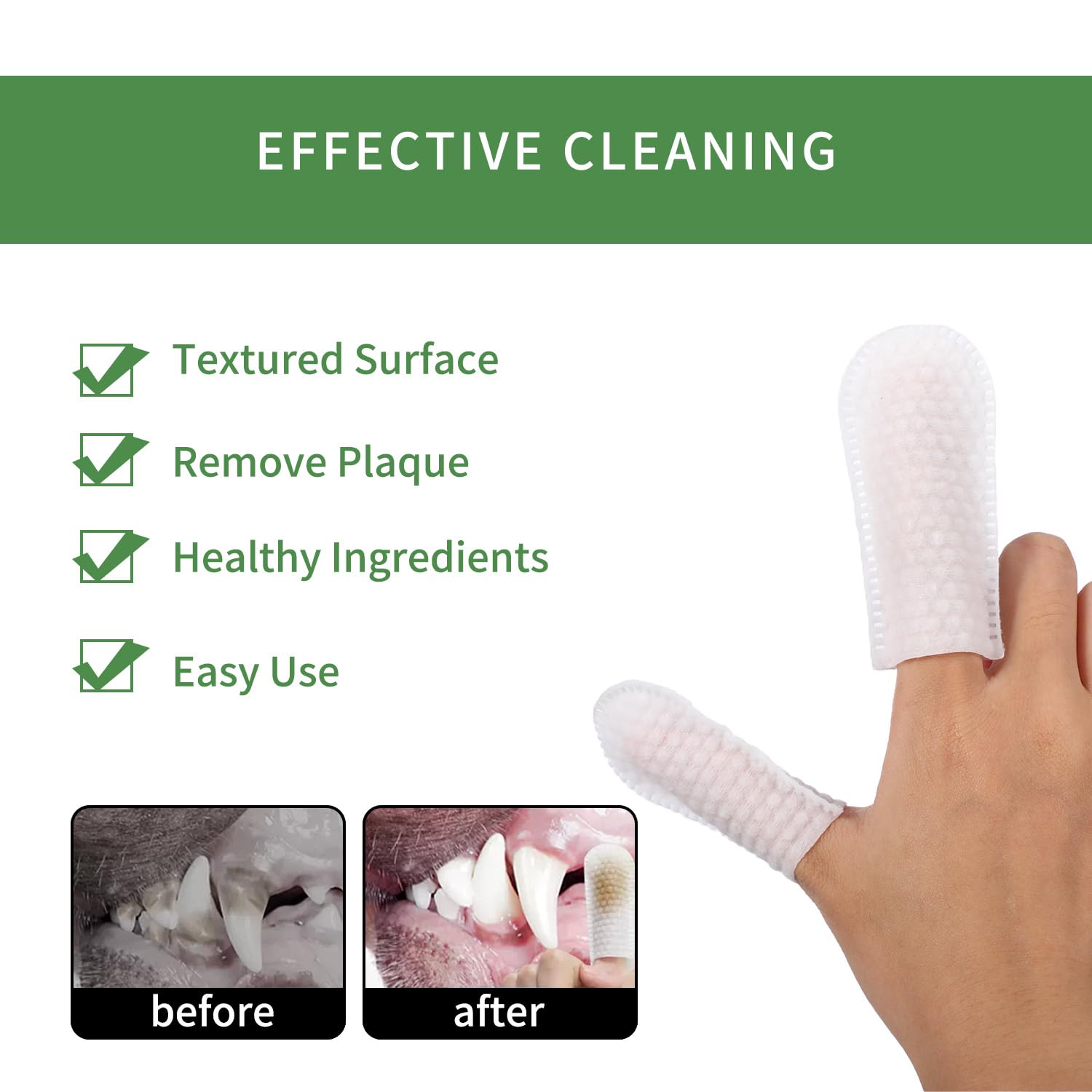 Pet Teeth Disposable Gentle Cleaning Wipes Multifunctional, Finger Toothbrush for Dogs & Cats Bad Breath Eliminator Removing Plaque & Tartar Buildup No-Rinse Gum Care Pet Wipes 55 - image 2