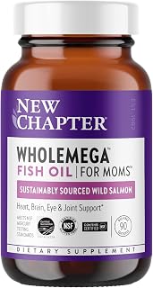 New Chapter Wholemega for Moms Fish Oil Supplement - Prenatal DHA with Omega-3 + Vitamin D3 for Prenatal & Postnatal Support - 90 ct, 500mg Softgels