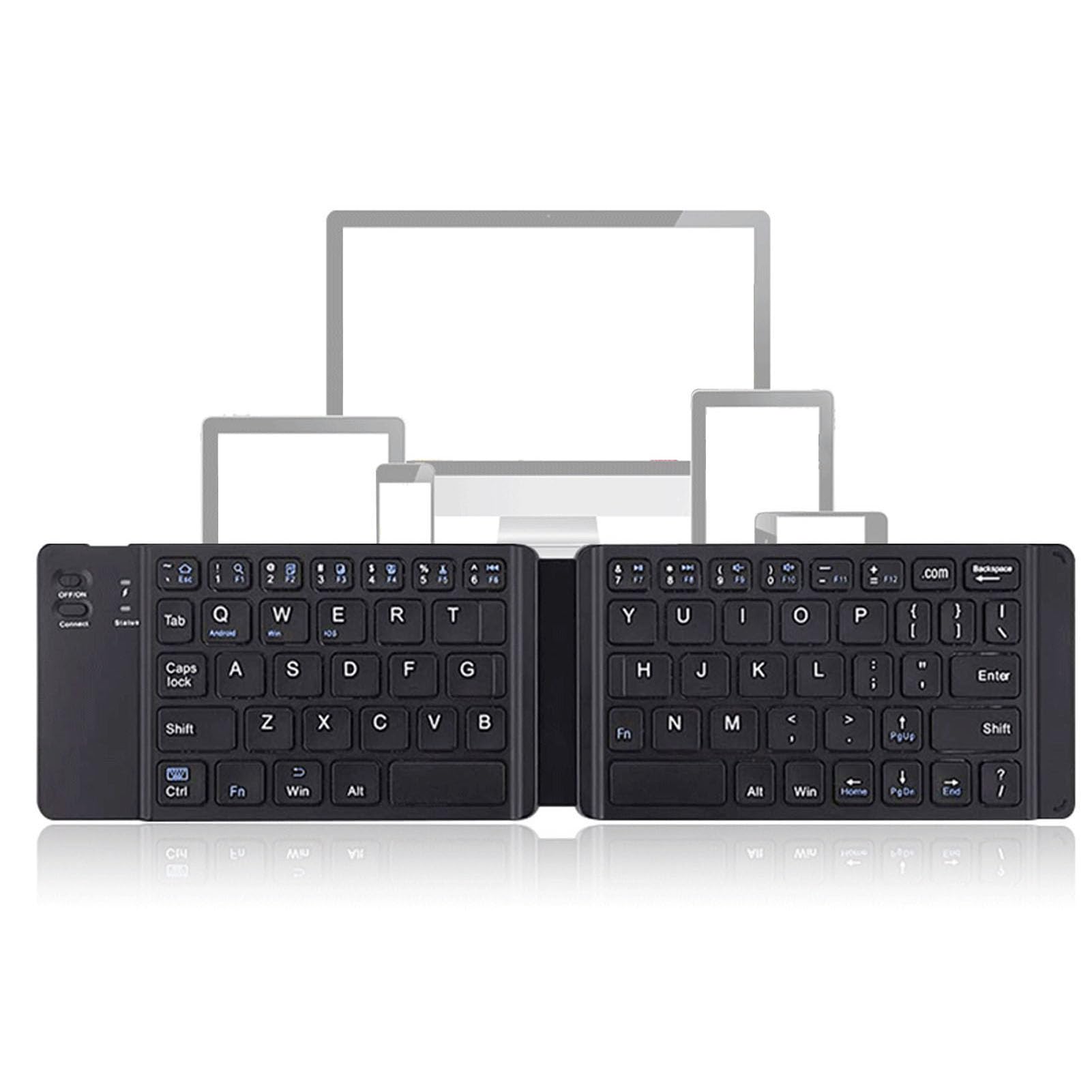 Jectse Tastiera Bluetooth pieghevole – Tastiera pieghevole ultra sottile con cavo USB, portatile wireless per laptop, tablet, smartphone (Hoary)
