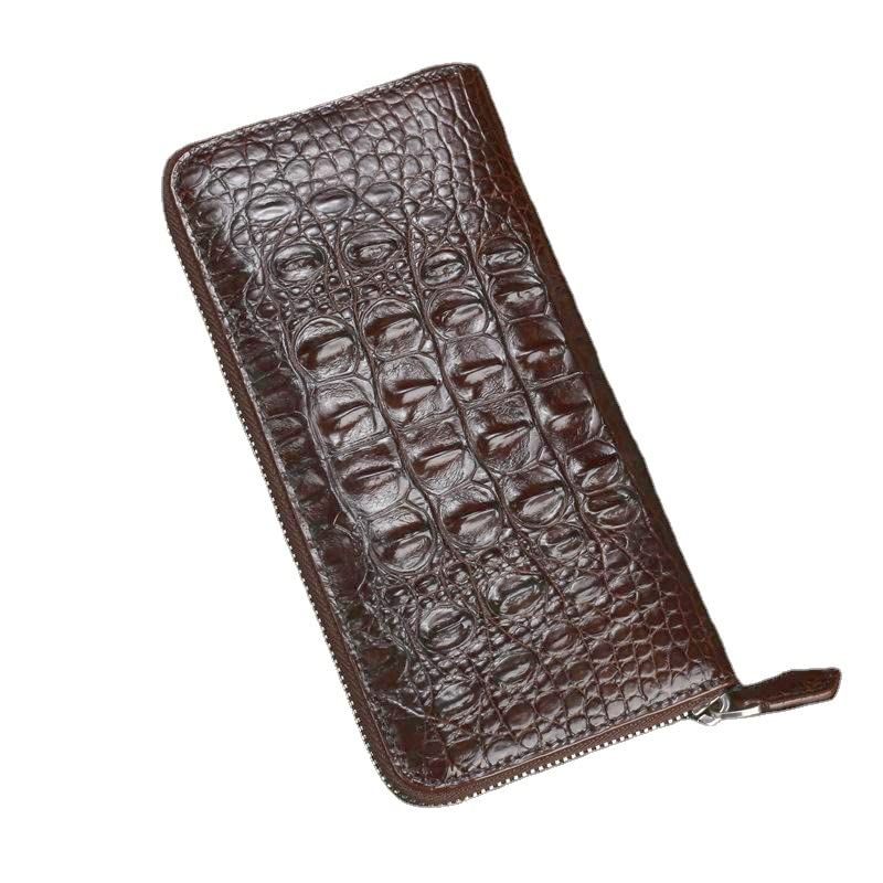 Luxury Genuine Crocodile Leather Skin Mens Wallet Zipper Long Wallet Men Purse Clutch Bag (Crocodile Belly Brown)2