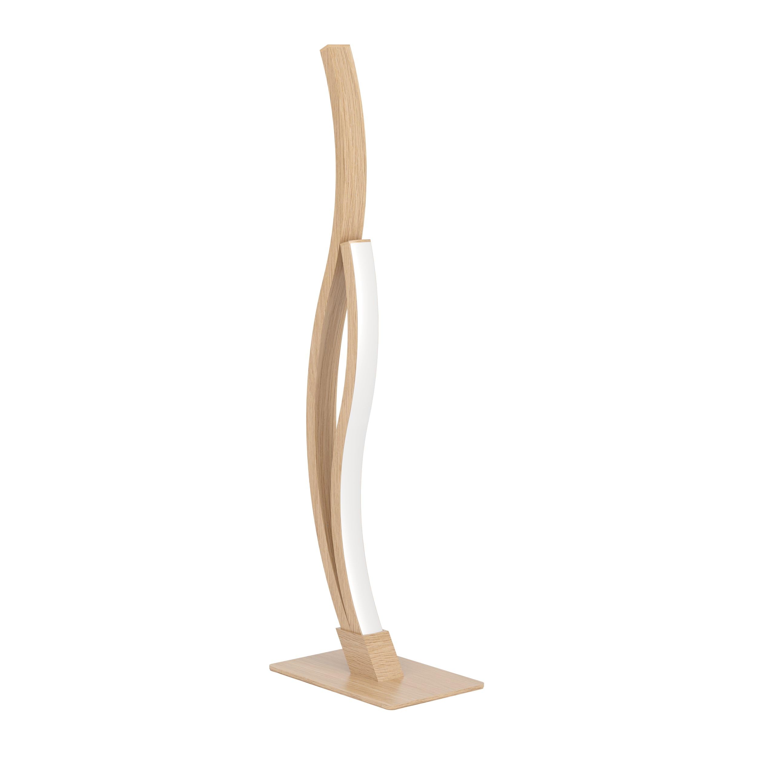 Eglo Grisolia Lampada da comodino a LED, lampada da tavolo curva, decorazione per camera da letto, soggiorno, in metallo e plastica effetto legno, luce bianca neutra, H 45,5 cm