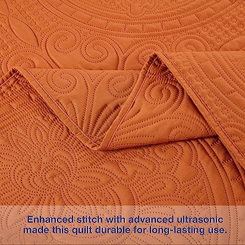 Anluoer Quilt Queen Size Bedding Set-Burnt Orange Embossed, Bedspreads-Lightweight Summer Soft Microfiber Bedspread, Bed Coverlet For All Seasons (1 Quilt, 2 Pillow Shams) #TOP5