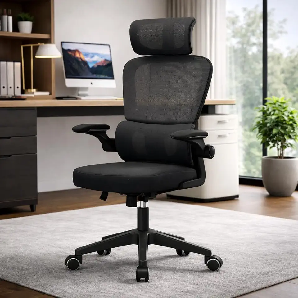 BlidShop Cadeira de Escritório Ergonômica Florença, Tela Mesh Premium, Apoio Lombar Ajustável, Suporta 120kg, Altura Regulável (Preta)