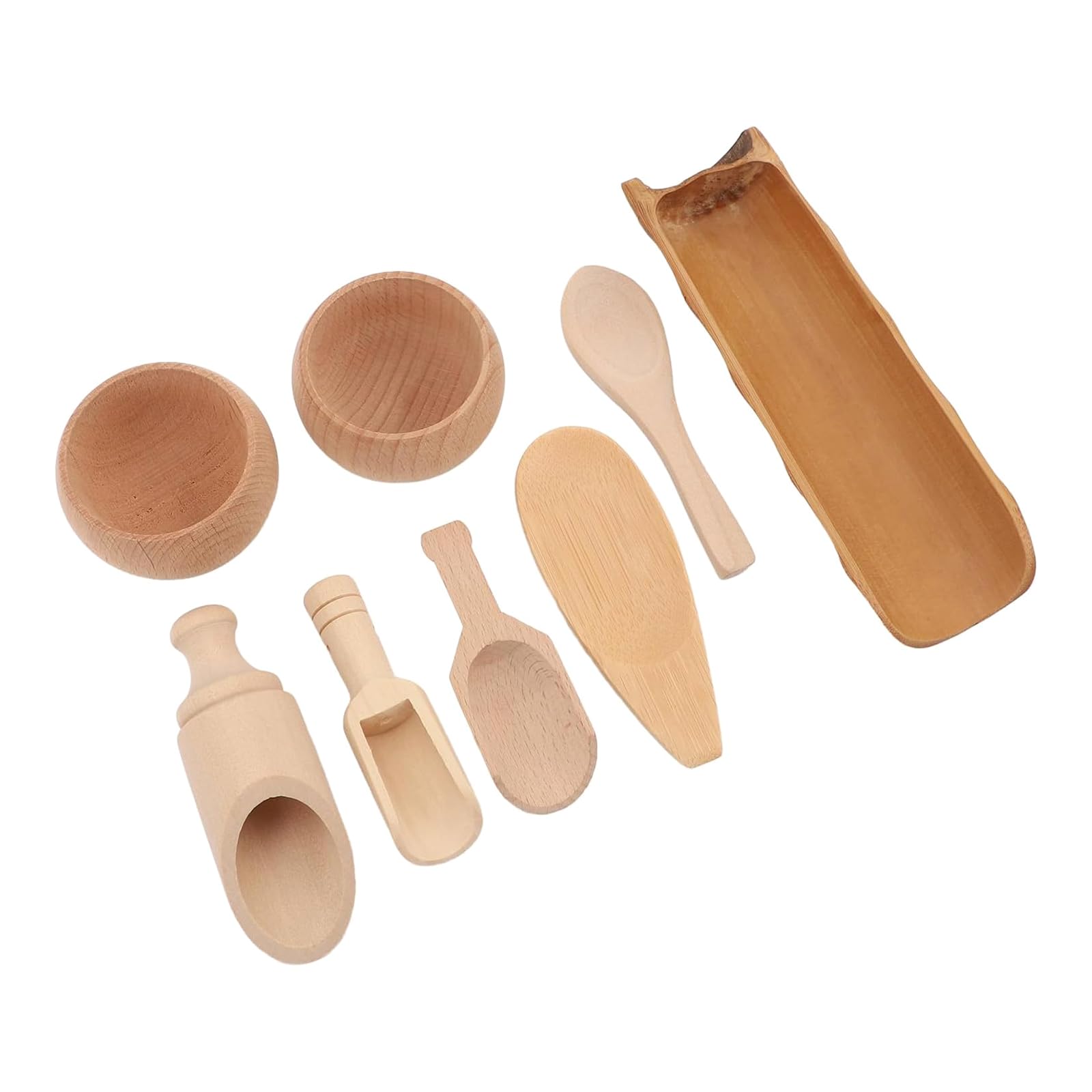 Holz-Küchenhelfer-Set für Kleinkinder, Simulationsspielwerkzeuge für Löffel, Ausgießen und Hand-Auge-Koordination, Geschicklichkeitsentwicklung, sensorisches Kochspiel