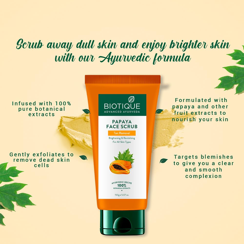 Biotique Papaya Tan Removal Brightening & Revitalizing Face Scrub 150g - Image 7 thumbnail