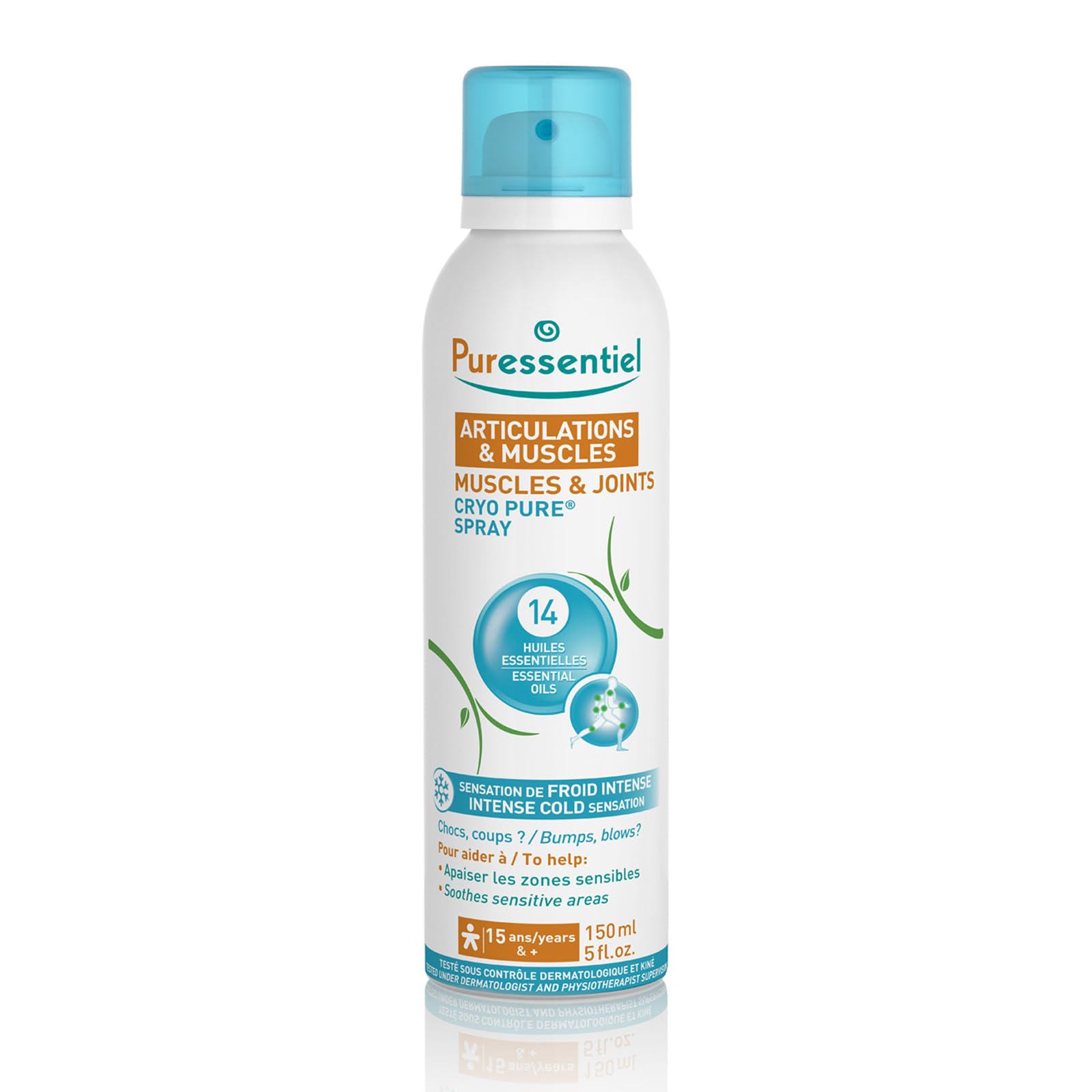 PuressentielMuscles and Joints Cryo Pure Spray 150 ml – Fast and Natural Pain Relief – Soothing and Long Lasting Cooling Sensation – Natural Menthol and 14 Essential Oils