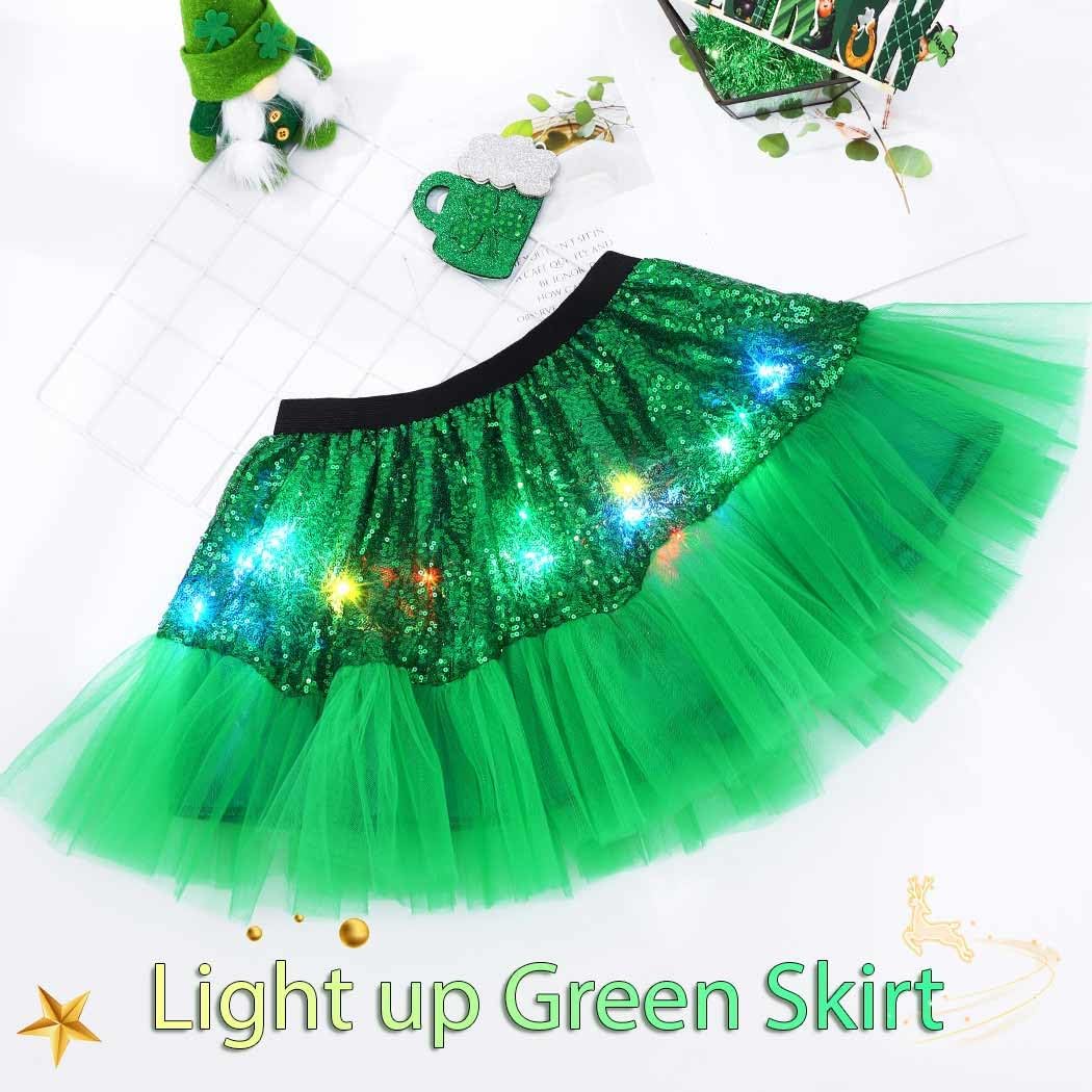 TWINKLEDE Light Up Tutu Skirt Christmas Costume Glowing Skirts for Women A Green