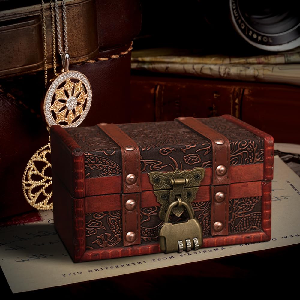 Vintage Holz Schatztruhe Mit Zahlenschloss - 24x17x10cm Aufbewahrungskiste