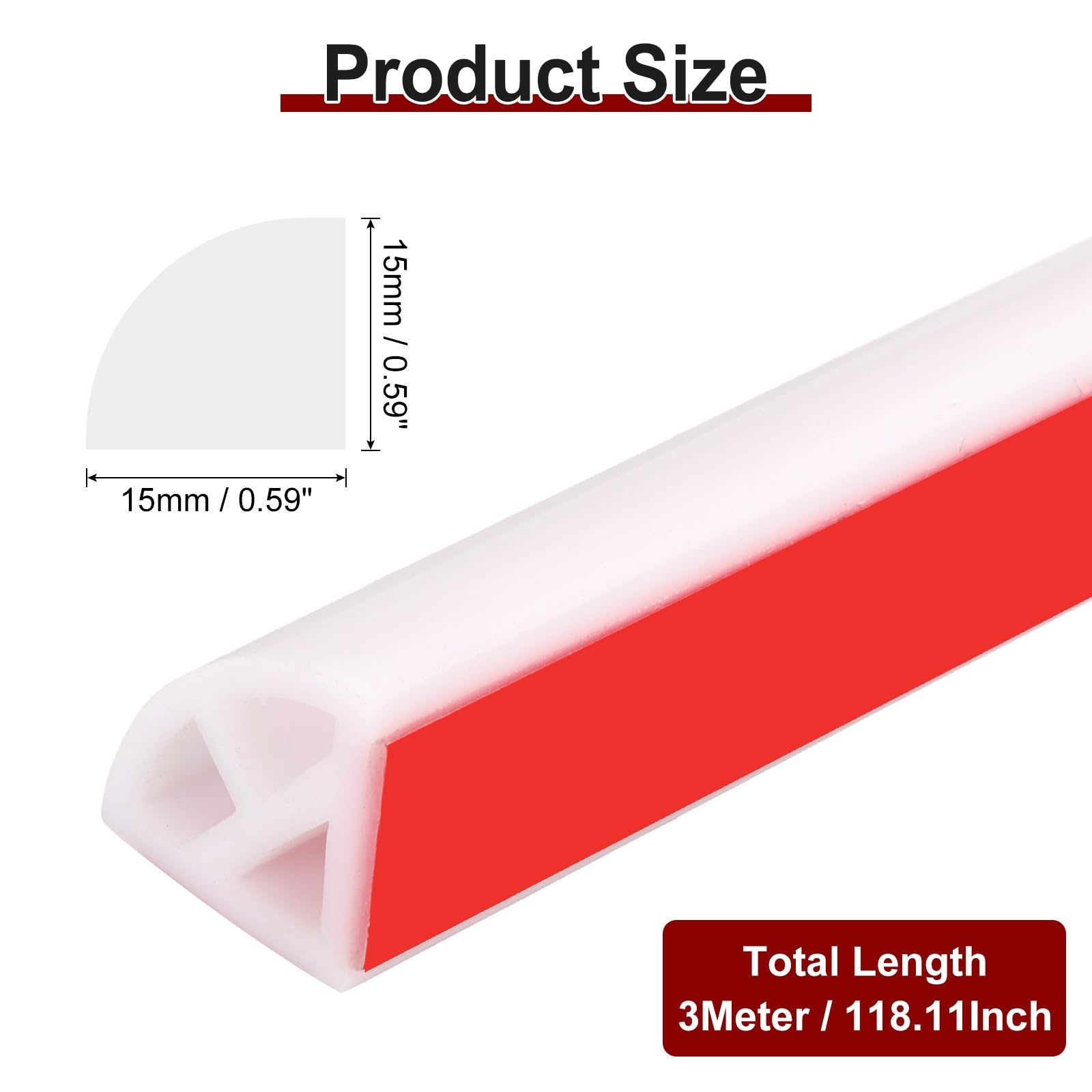sourcing map 118 Inch Flexible Quarter Round Molding, Flexible Molding Trim, Double-Sided Silicone Peel and Stick Trim Self-Adhesive Shower Water Barrier for Floor, Corner, Tub, White - Image 2