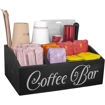 Coffee Organiser Tea Storage for Coffee Accessories Coffee Station & Tea Bag Storage Box Coffee Bar for Milk Napkins Capsules Sugar Sticks Black