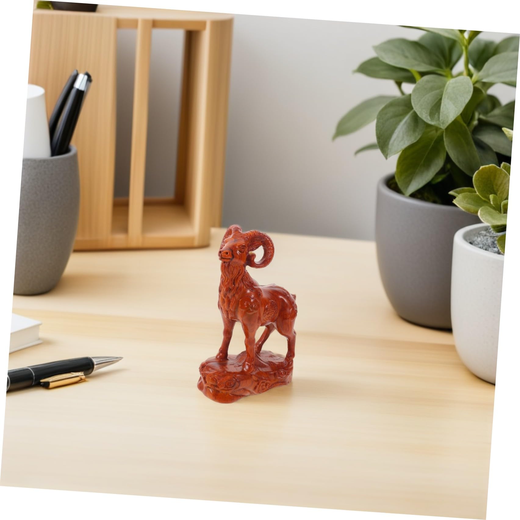 VICASKY 5 Piezas Figura de Cabra del Zodiaco Chino en Madera Tallada para