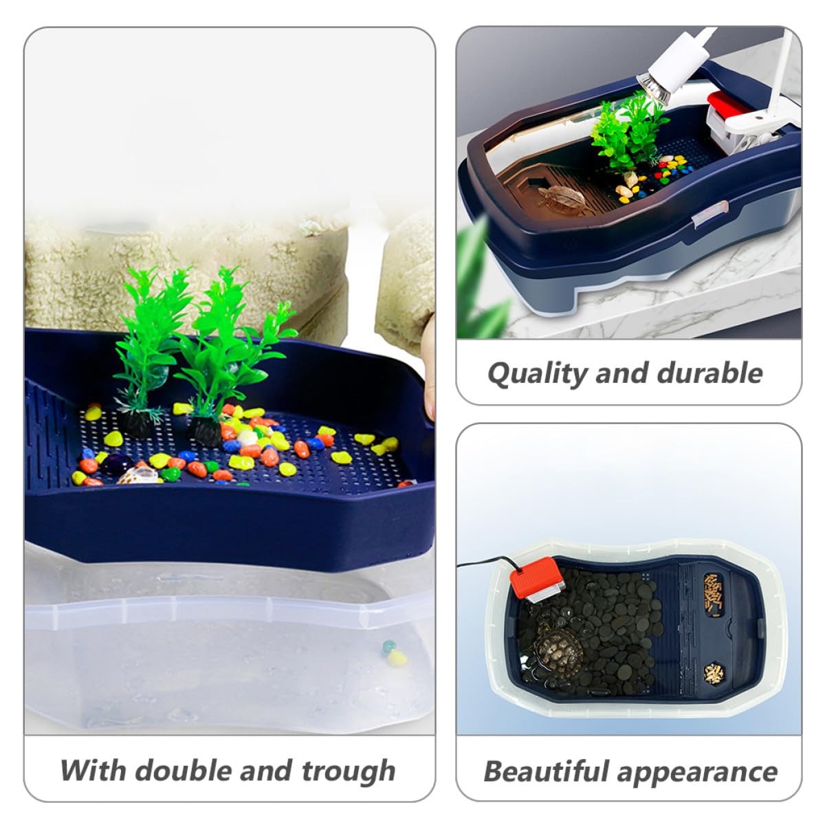 PLAFOPE Terrario per Tartarughe Piattaforma Asciutta Doppia in Plastica Blu, Resistente all'Usura e Facile da Pulire, per Riposo e Deposizione delle Uova