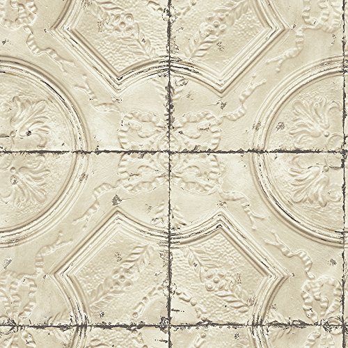 Chesapeake 3115-12434 Susanna Beige Vintage Tin Tile Wallpaper