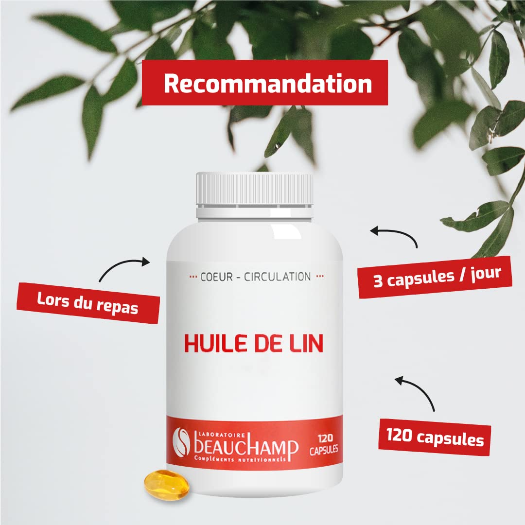 Complément alimentaire HUILE DE LIN - 120 capsules - Oméga 3 - Vitamine E - Maintien de la santé cardio-vasculaire - Développé en France