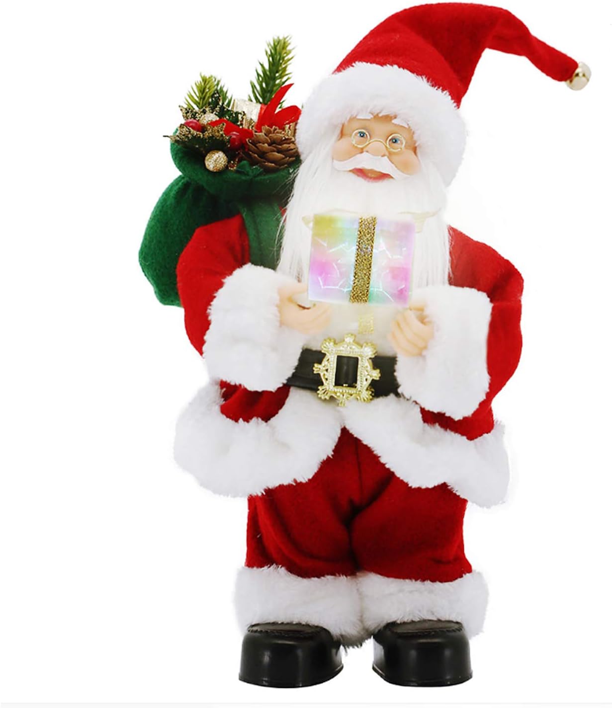 CHENGMON 12" Inch Christmas Santa Claus with Music Animated Standing Led Colorfuls Lighting Singing and Dancing Red Figure Collection Decoration Traditional Ornament Electric with Battery Operated