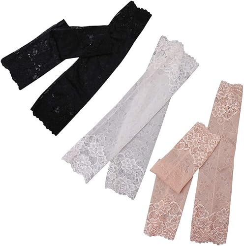 SUPVOX 3 pares de mangas de encaje transpirables para brazos, protector de codo para protección solar (caqui, negro, blanco)