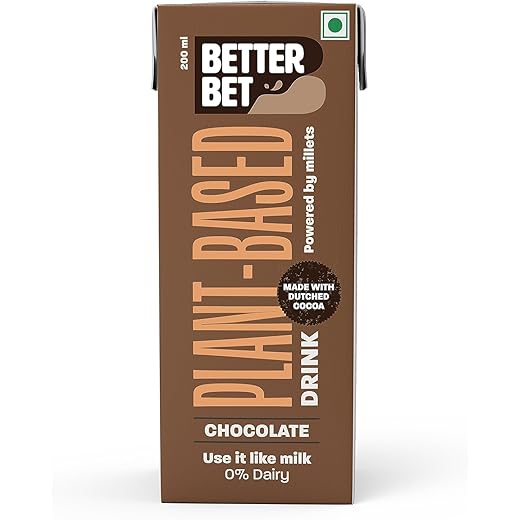 Better Bet Chocolate Vegan Millet Beverage 1.6L (8 X 200 ML) | Plant Based | Lactose Free | No Added Preservatives | No Cholesterol | No Trans Fat