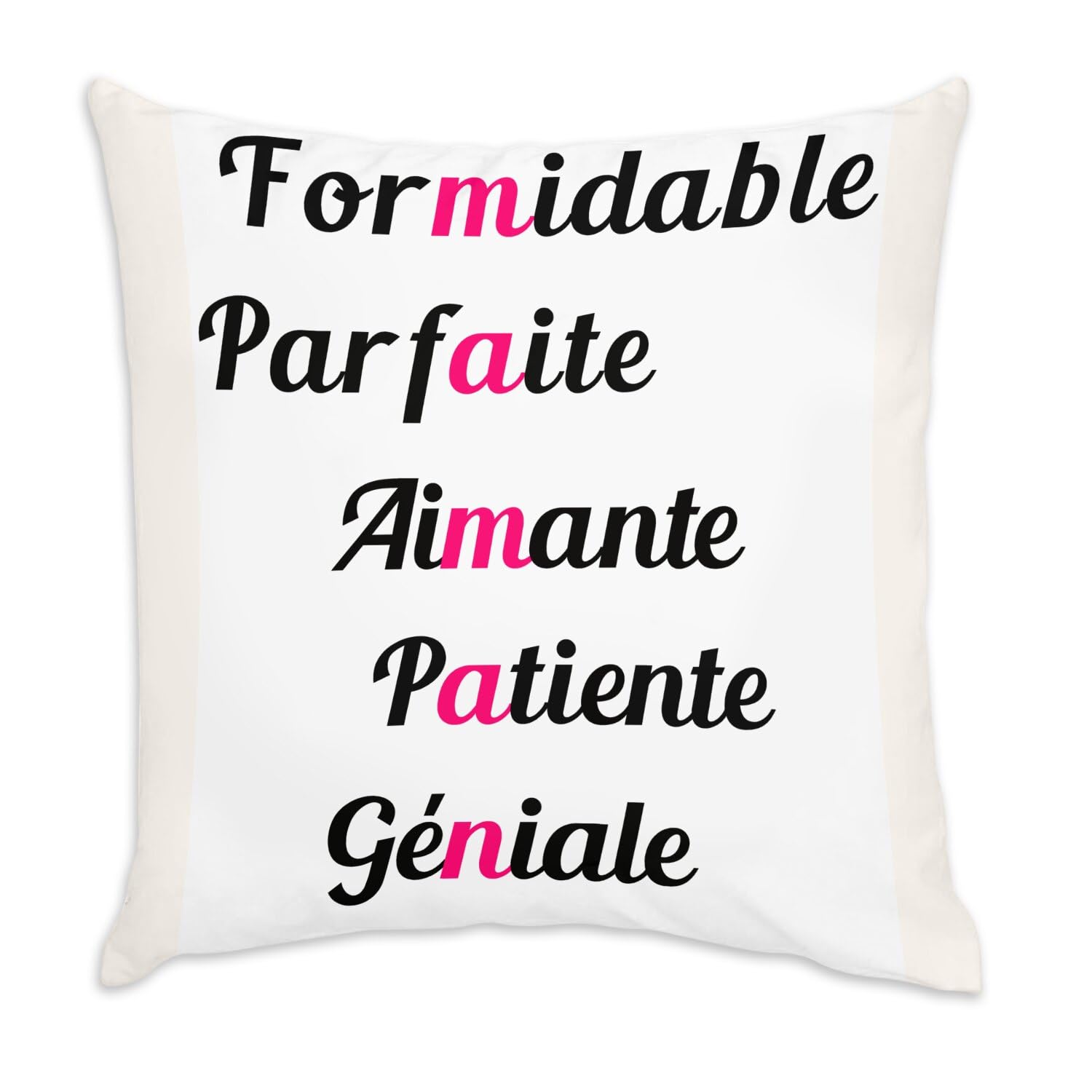 Coussin en Velours Blanc Maman Aimante, pour lui dire je t'aime au salon