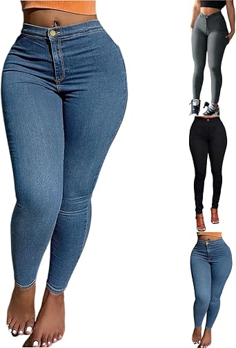 نحيل الجينز للمرأة متعرج بعقب رفع عالية الخصر تمتد الجينز الكاحل الكولومبي مثير الدنيم Jegging مع جيوب