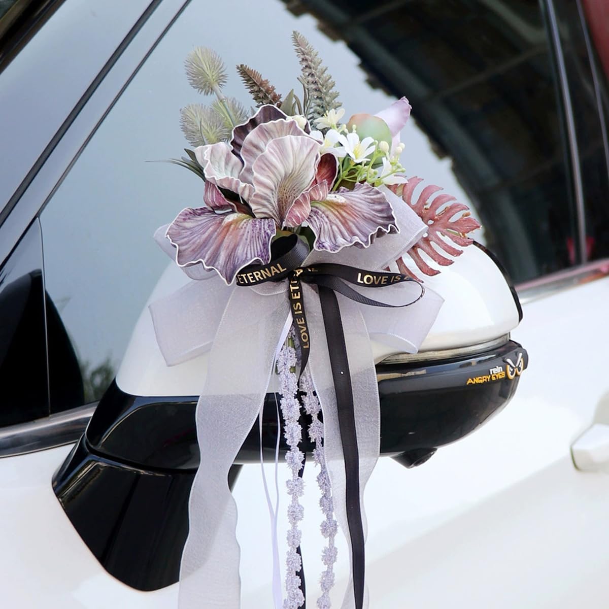 Autoschleifen Hochzeit Rückspiegel Türgriff Blume Schleife Dekoration Stuhlschleifen mit Bändern Antennenschleifen Simulation Blume Hochzeitsschleifen für Hochzeit Deko #Violett 6 Stück