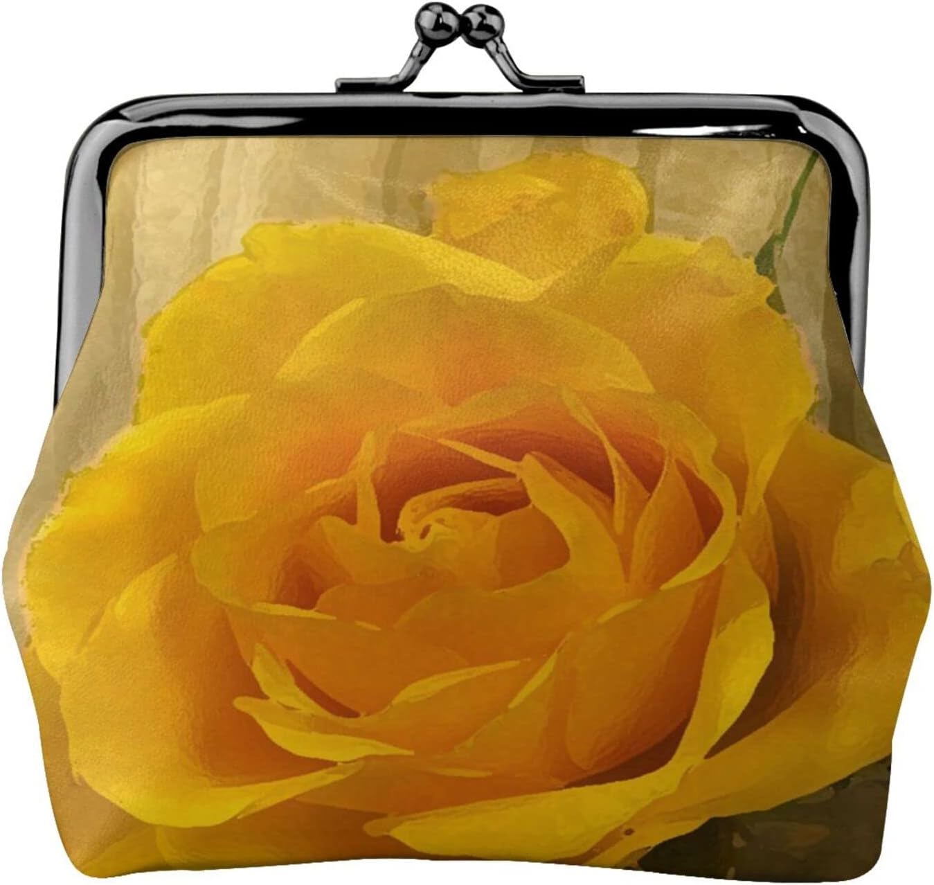 Coin Purse Yellow Rose Petals Wallets Leather Change Pouch with Kiss