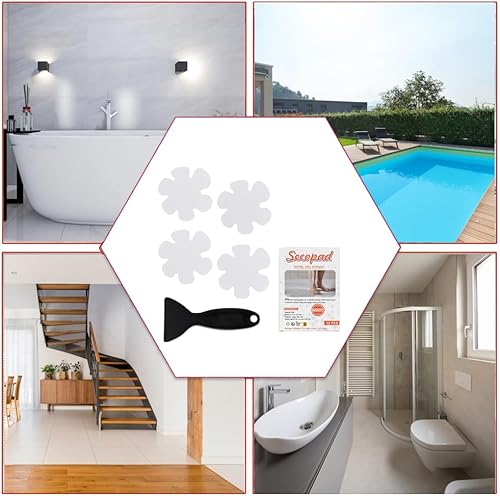 Miniatura 6 de Secopad Adhesivos para bañera antideslizantes, 12 piezas de peldaños de ducha de seguridad con raspador premium (blanco)