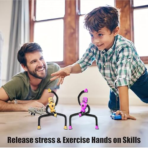 Miniatura 3 de Kicihen 4 piezas de juguetes robóticos telescópicos con ventosa, juguetes para ansiedad que cambian de forma, juguetes sensoriales para niñas y niños