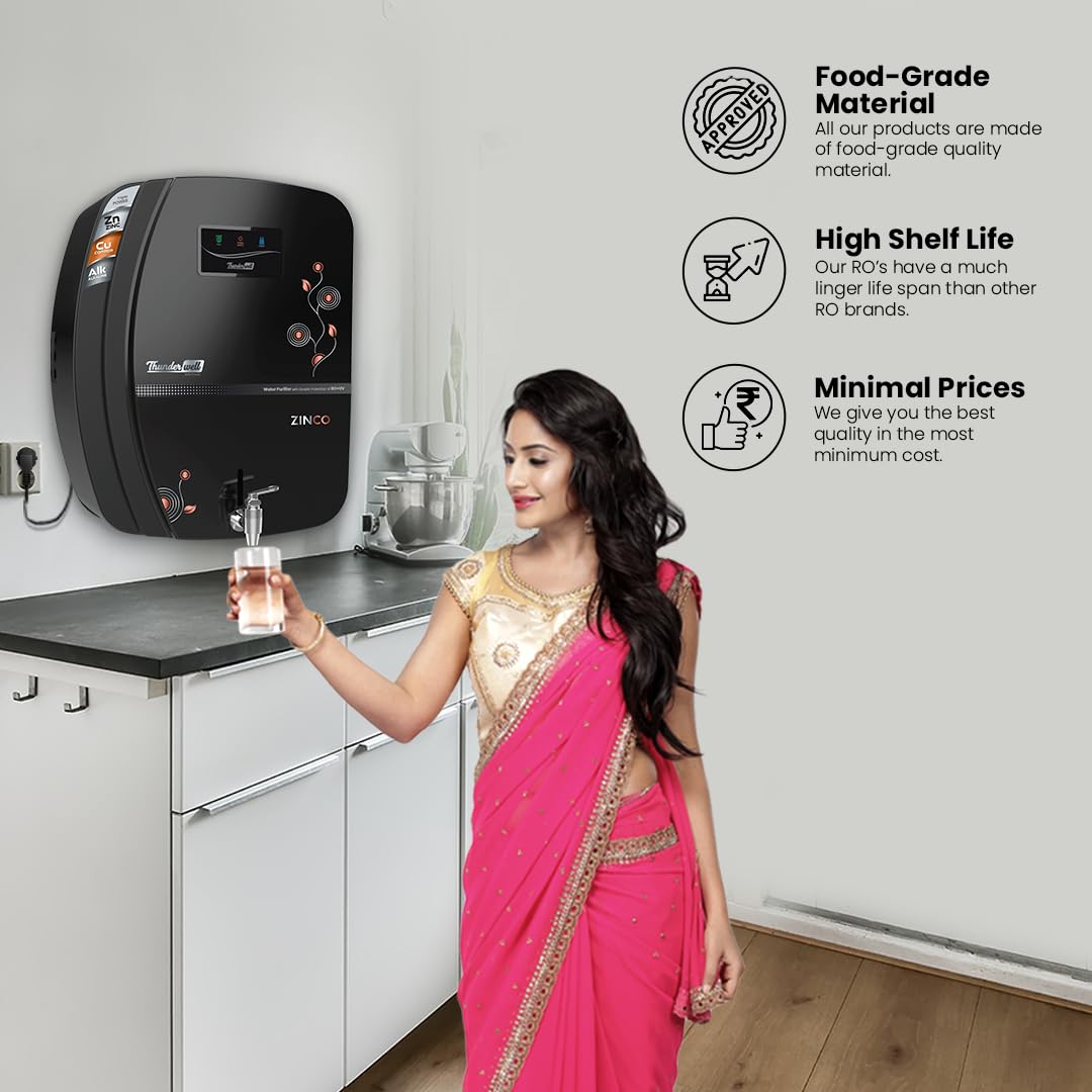 Thunderwell® ZINCO(Black) fully automatic Water purifier with RO+