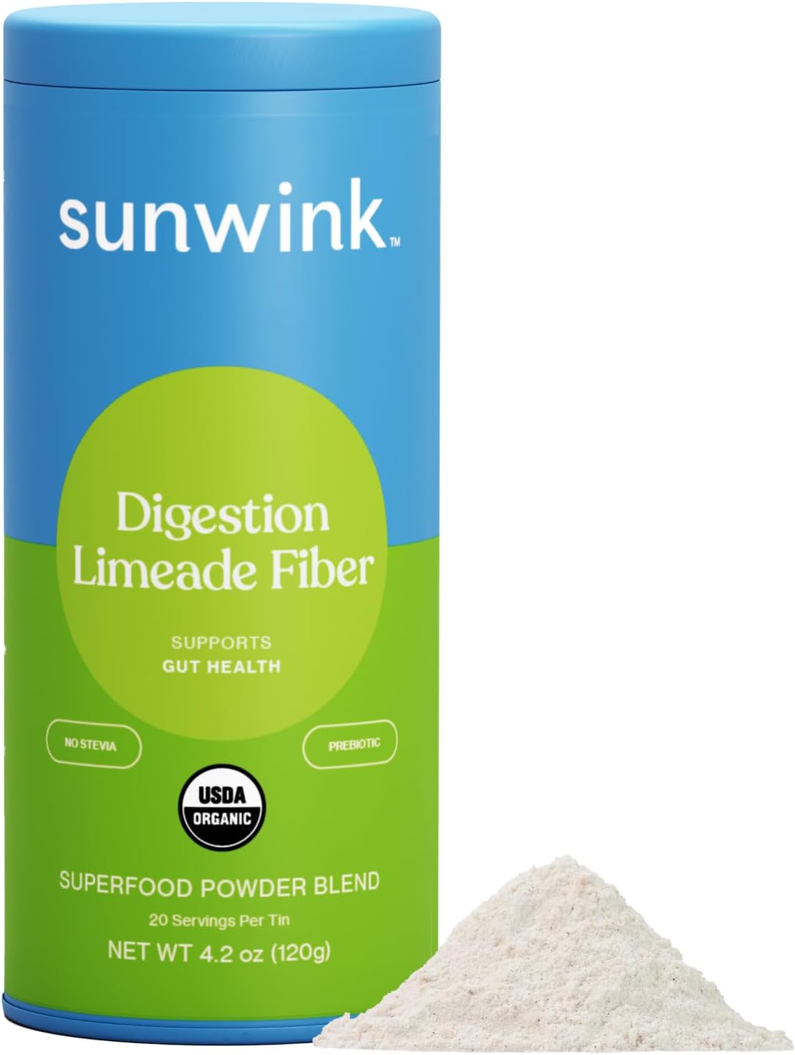 GEEGVV Sunwink Citrus Lime Prebiotic - Organic Superfood Powder for Digestion Support with Chicory Root Inulin, Tangerine Peel and Burdock - Good Source of Plant-Based Fiber, No Stevia (20 Servings)