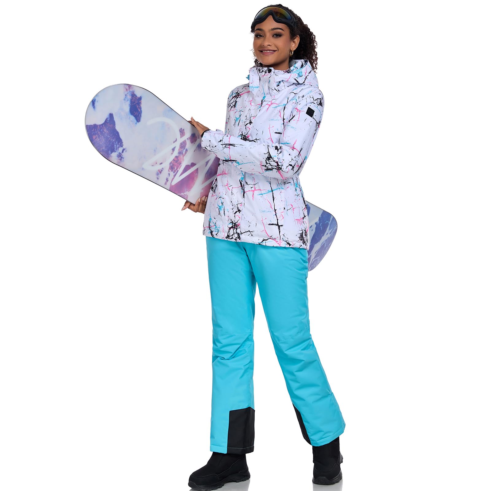 HOTIAN Conjunto de chaquetas y pantalones de esquí para mujer, Chaqueta de Esquí Impermeable de Montaña,traje de nieve invierno cálido snowboard abrigo de nieve