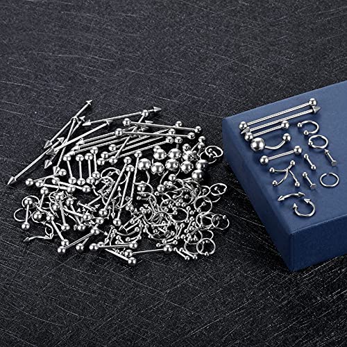 image for Oveta 150PCS Body Piercing Jewelry Lot 14G 16G 20G Stainless Steel Nos