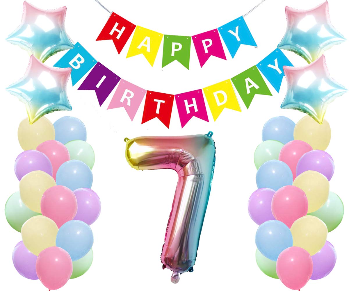 7th Birthday Party Decorations Kit Happy Birthday Banner with Number 7