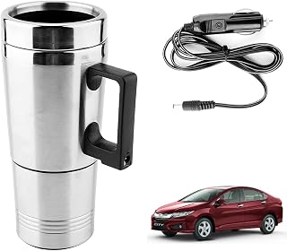Oshotto 12V Stainless Steel Car Heating Kettle/Mug, Travel Friendly Electric Tea/Coffee Maker Compatible with Honda City I Price In India