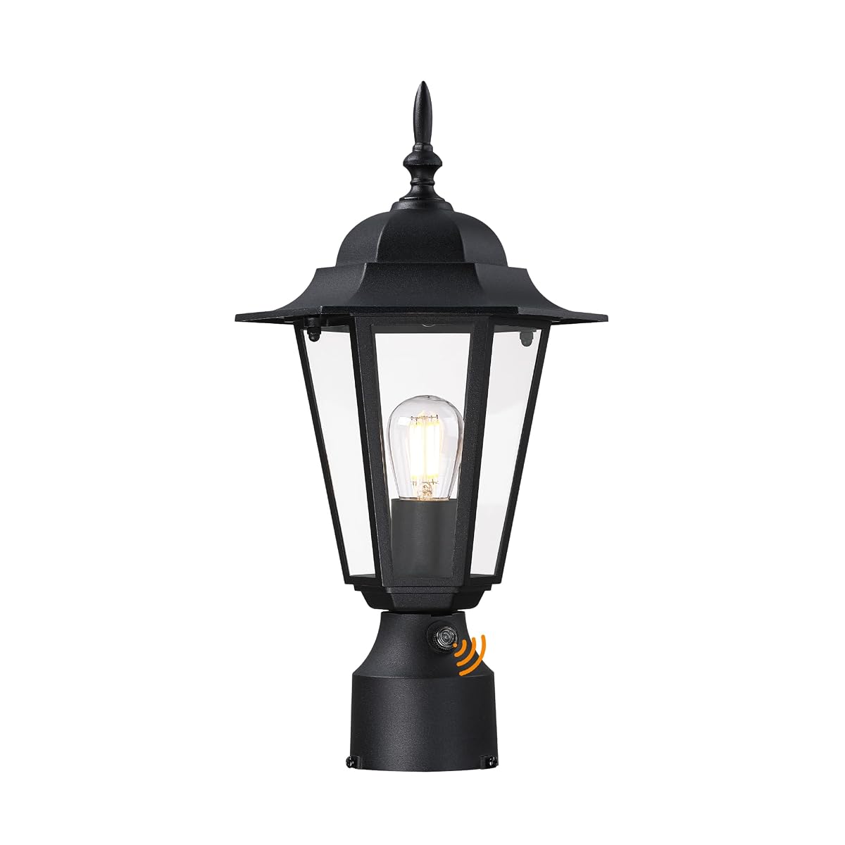 GRUENLICH Dusk to Dawn Outdoor Post Light, Black Aluminum Lantern, 15 inch,