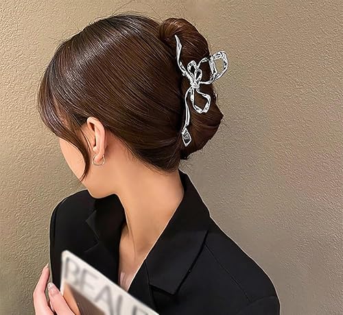 Miniatura 7 de Pinzas para el cabello de geometría plateada irregular, pasadores elegantes con diseño de lazo, adornos grandes antideslizantes y accesorios para