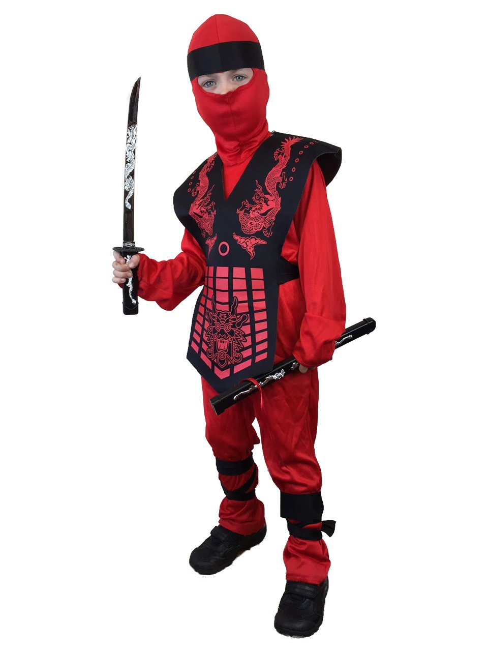 Kids Red Ninja Costume, Child Karate, Dragon Ninja Warrior, size (8-10 years)