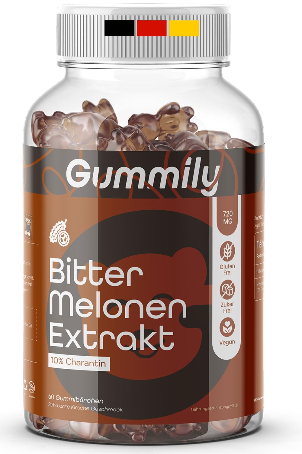 Momordica Charantia Extrait de melon amer Bonbons – Hautement dosé (720 mg avec 10 % de charantine) – Sans sucre et végétalien – Goût fruité au lieu de comprimés amers – Momordica Charantia