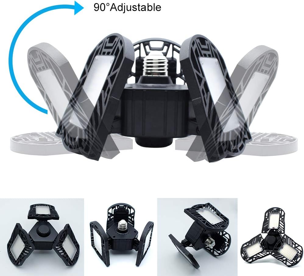 Suреr Bіg Clеаrаnсе! 60W LED Garage Lights, Daylight White 6000K, 6000Lm, Deformable Lamp, Garage Ceiling Light with 3 Adjustable Panels, E26/E27 Base Bulbs for Workshop, Warehouse, Factory