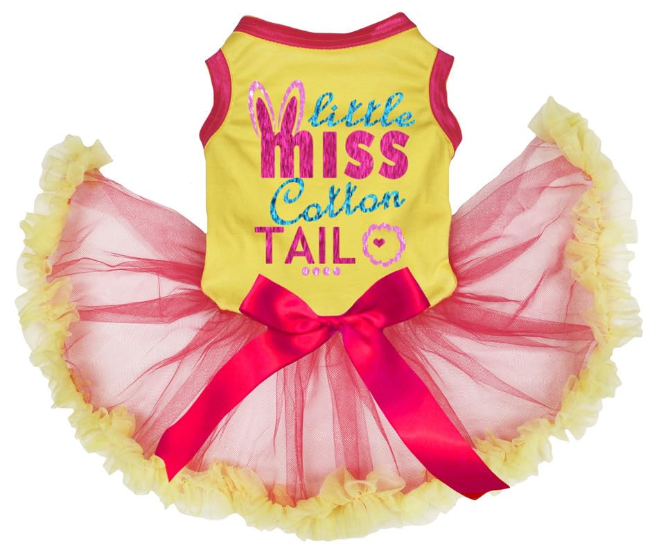Petitebella Little Miss Cotton Tail Puppy Dog Dress (Yellow/Red, Large)