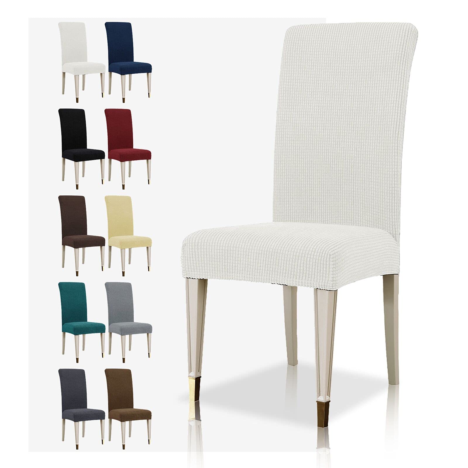 MAXIJIN Super Stretch Dining Room Chair Cover Jacquard Spandex Dining Parsons Chair Slipcover Removable Chair Protector Covers for Dining Room,Hotel,Kitchen,Ceremony (White