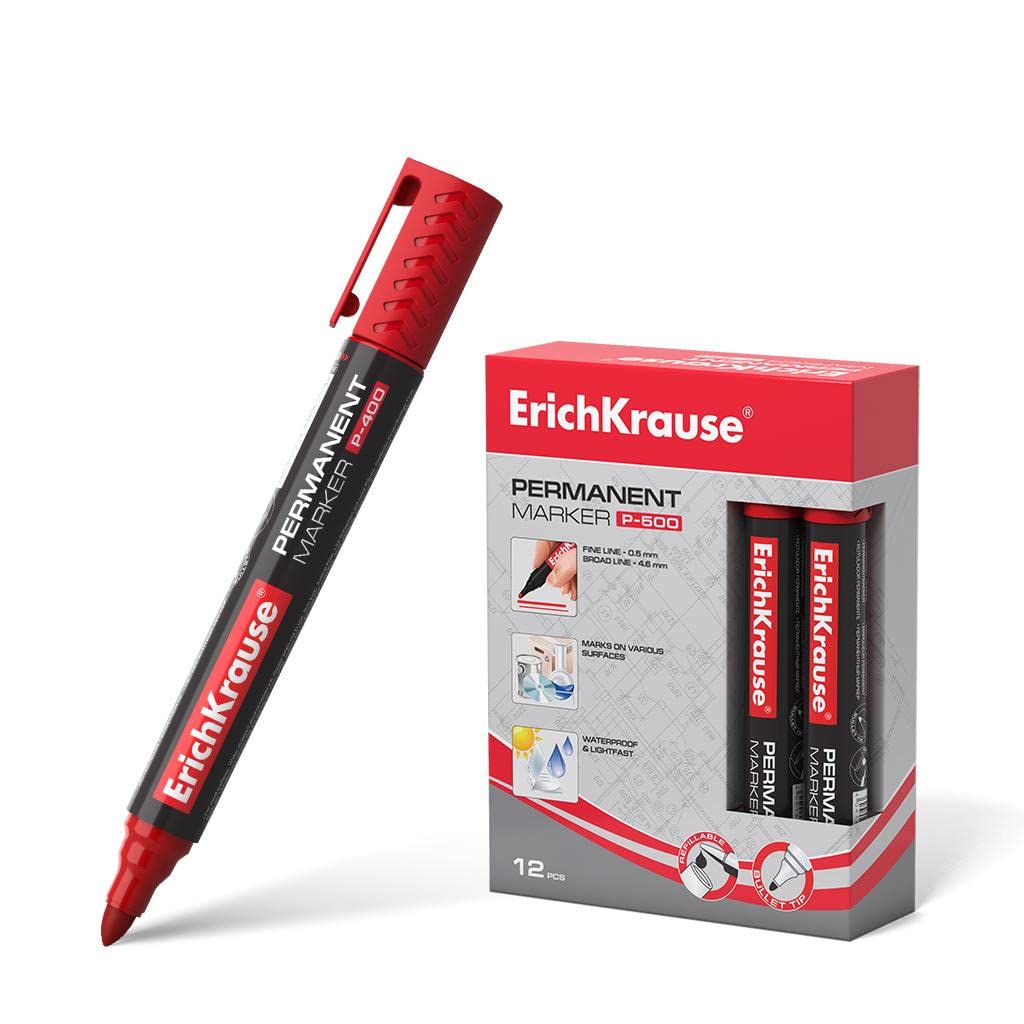 Erich Krause P-500 Permanent Markers, Red 12PC Box