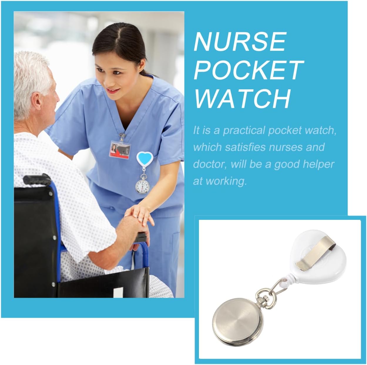 Hemobllo Heart Shaped Retractable Nurse Pocket Watch Quartz Clip-on Hanging Table with Second Hand for Professionals