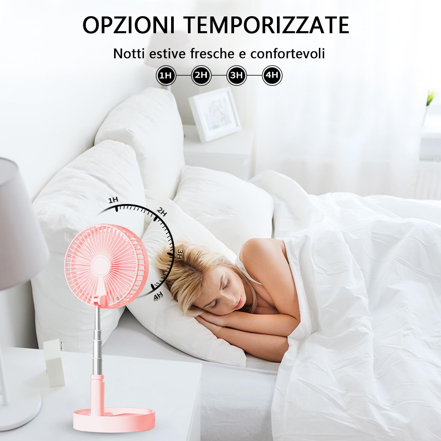 Unitedtime, ventilatore da tavolo e da tavolo, ventilatore portatile da viaggio, alimentato a batteria o USB, regolabile in altezza, pieghevole, con telecomando e timer, 4 impostazioni di velocità