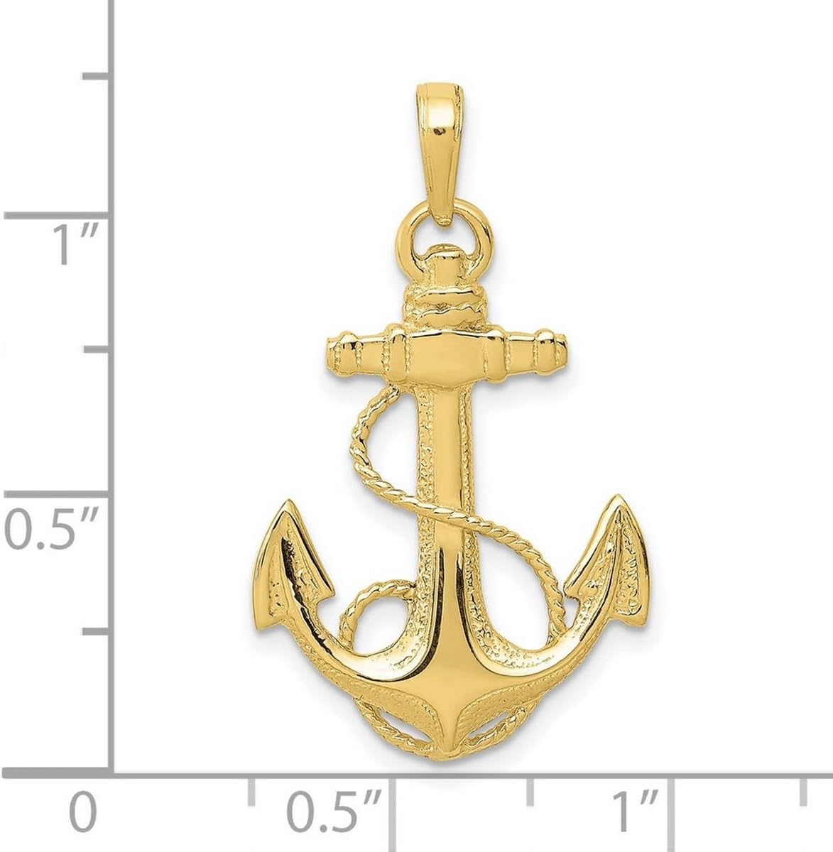 JewelryWeb 10k Gold Nautical Ship Mariner Anchor With Rope Pendant Necklace 33x18mm Wide Pendant for Women - Image 2