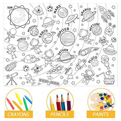 Image of Outer Space Giant Coloring Poster for Kids Large Coloring Tablecloth Activity Drawing Roll Paper Book Sheets Page Huge Table Cover Art Crafts for Classroom Home Gift Birthday Party Supplies Decoration