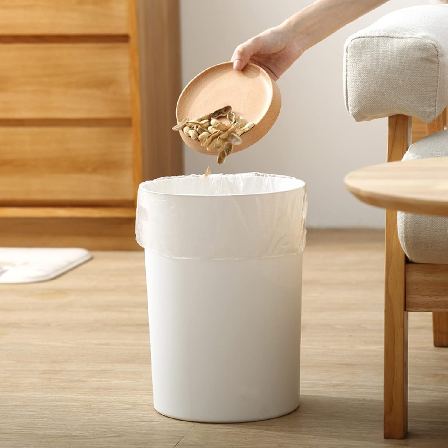 Lyellfe 6 Pack Small Trash Can, 1.5 Gallon Round Plastic Wastebasket with Handles, White Garbage Container Recycling Bins for Compact Space Bathroom, Office, Bedroom, Kitchen